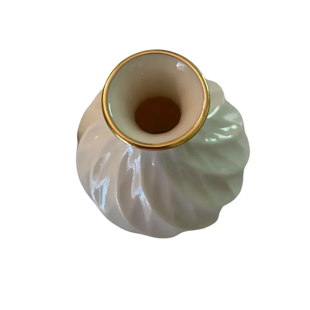 Vintage Lenox Richmond 2 Swirl Bud Vases Ivory Bone China With 24k Gold Trim USA